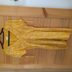 Urban Outfitters Women's V-Neck Floral Mini Dress Sleeve Ties Yellow Siz…